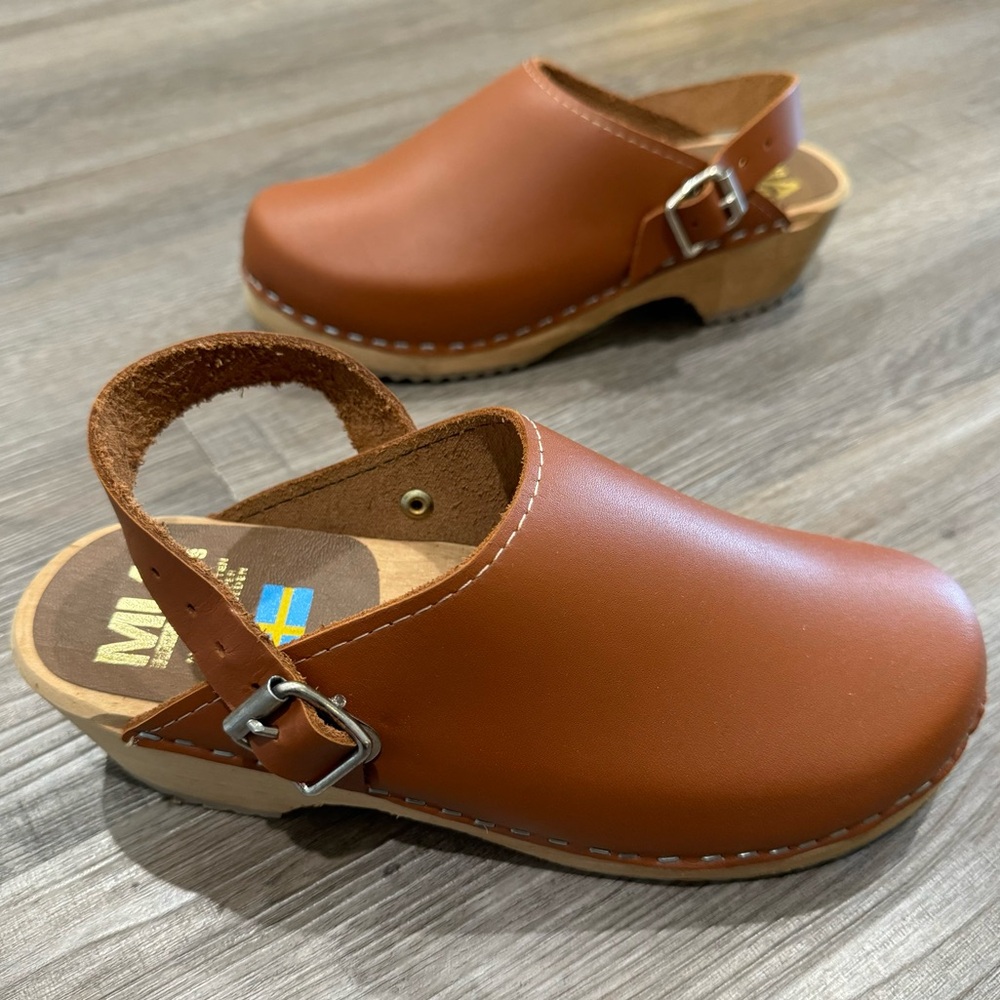 MIA Alma Luggage Leather Genuine Anatomisk Swedish Clogs